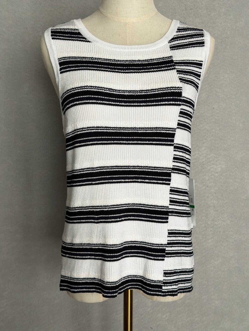 DKNY Sleeveless Stripe Sweater Crew Neck Lightweight Women's Large NEW